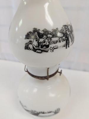 Currier & Ives Milk Glass Oil Lamp