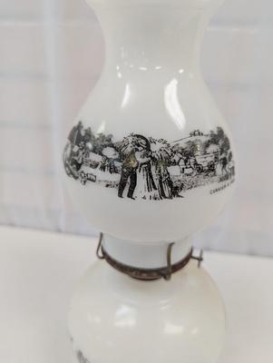 Currier & Ives Milk Glass Oil Lamp