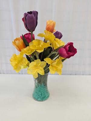 Decorative Glass Vase With Faux Flowers