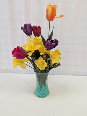 Decorative Glass Vase With Faux Flowers