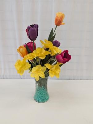 Decorative Glass Vase With Faux Flowers