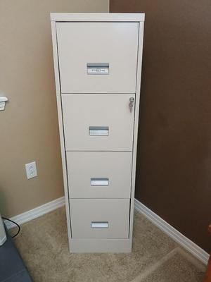 W.P. Johnson Company 4-Drawer Vertical File Cabinet – Locking, Metal, beige with keys!