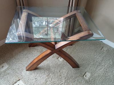 Modern Glass-Top End Table with Sculptural Wood Base (1 of 2)