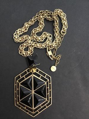 Givenchy Vintage Statement Necklace Black Glass Type in Brushed Gold Tone