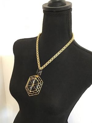 Givenchy Vintage Statement Necklace Black Glass Type in Brushed Gold Tone