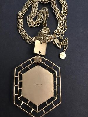 Givenchy Vintage Statement Necklace Black Glass Type in Brushed Gold Tone