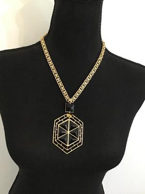 Givenchy Vintage Statement Necklace Black Glass Type in Brushed Gold Tone