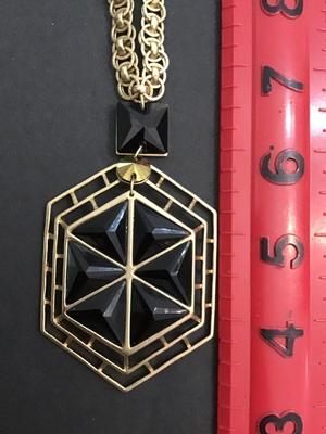 Givenchy Vintage Statement Necklace Black Glass Type in Brushed Gold Tone
