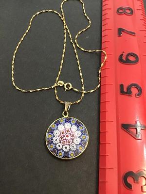 925 Italy Signed Pendant with Marked Chain Micro Mosaic