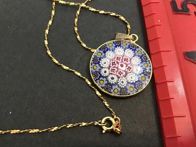 925 Italy Signed Pendant with Marked Chain Micro Mosaic