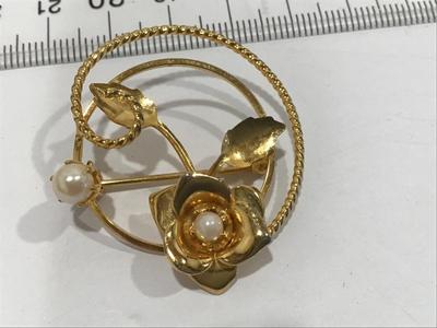 Pearl And Rose Vintage Brooch