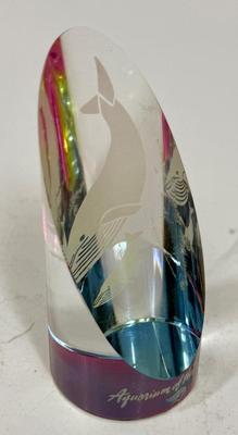 Sale Photo Thumbnail #297: Glass cylinder with beveled cut, etched with images of 2 whales.  Approx. 3.5" tall, great condition.