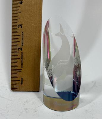 Sale Photo Thumbnail #292: Glass cylinder with beveled cut, etched with images of 2 whales.  Approx. 3.5" tall, great condition.