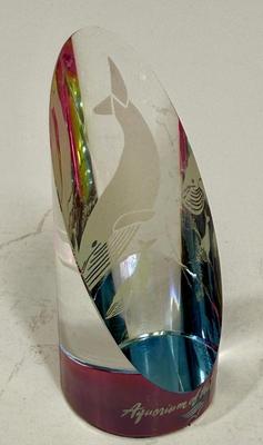 Sale Photo Thumbnail #293: Glass cylinder with beveled cut, etched with images of 2 whales.  Approx. 3.5" tall, great condition.