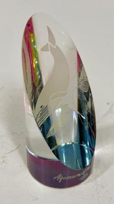 Sale Photo Thumbnail #296: Glass cylinder with beveled cut, etched with images of 2 whales.  Approx. 3.5" tall, great condition.