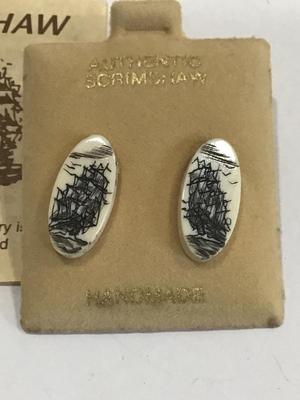 Scrimshaw Hand Crafted Vintage Earrings