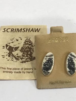 Scrimshaw Hand Crafted Vintage Earrings