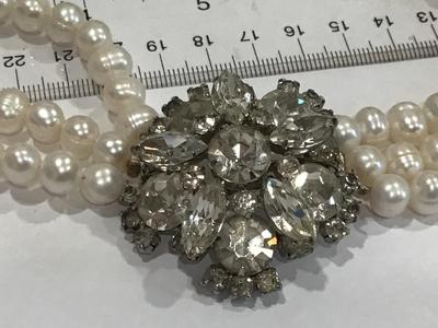 Beautiful Up cycled Necklace Pearl Rhinestone Vintage