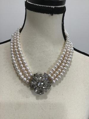 Beautiful Up cycled Necklace Pearl Rhinestone Vintage