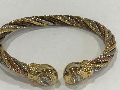 Beautiful Tri Color Crystal Bangle Cuff