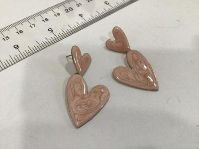 Pink Enamel Double Heart Earrings