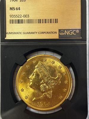 1904 $20 Gold Double Eagle Liberty Head MS 64 NGC beautiful coin