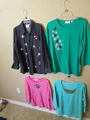 Quacker Factory Women’s Embellished Tops – Ladybug & More – Size Medium – Lot of 4