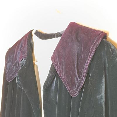 LOT 163L: Dave & Johnny Red Velvet Jacket with D'avis Black Velvet Cropped Jacket & Black Velvet Opera Coat with Red Collar