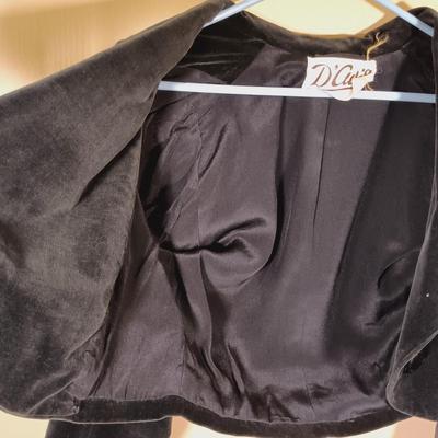 LOT 163L: Dave & Johnny Red Velvet Jacket with D'avis Black Velvet Cropped Jacket & Black Velvet Opera Coat with Red Collar