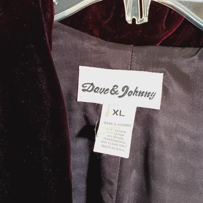 LOT 163L: Dave & Johnny Red Velvet Jacket with D'avis Black Velvet Cropped Jacket & Black Velvet Opera Coat with Red Collar