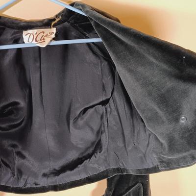 LOT 163L: Dave & Johnny Red Velvet Jacket with D'avis Black Velvet Cropped Jacket & Black Velvet Opera Coat with Red Collar