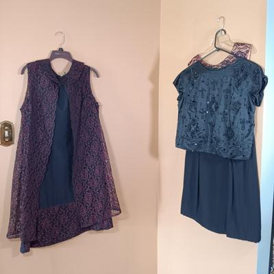 LOT 168L: Dana Bachman Lace Dress Sz Large, Esther Pomerantz Beaded Top & Lace Top Dress