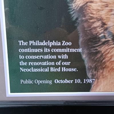 LOT 174L: Framed Art Celebrating Philadelphia Zoo's Bird House Opening 1987 w/ National Geographic 125 Years Coffee Table Book &...