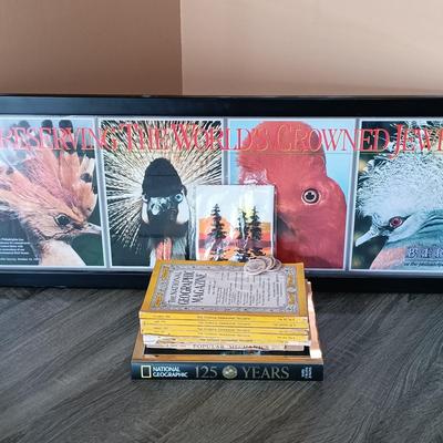 LOT 174L: Framed Art Celebrating Philadelphia Zoo's Bird House Opening 1987 w/ National Geographic 125 Years Coffee Table Book &...