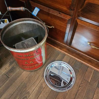 Lot of 4 The Baker Castor Oil Company Collectibles 2 Oil Cans 1 Bill of Sale 1 1957 Anniversary plate