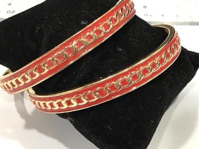 Gold Tone With Reddish Orange Set of Bangles