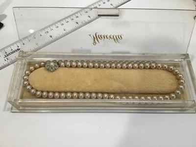 Beautiful Vintage Marvella Faux Pearl Rhinestone Necklace. In Beautiful Vintage Display Case
