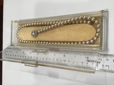 Beautiful Vintage Marvella Faux Pearl Rhinestone Necklace. In Beautiful Vintage Display Case