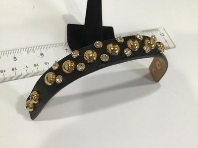 Studded Crystal Gold Tone Leather snap Bracelet