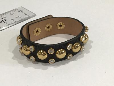 Studded Crystal Gold Tone Leather snap Bracelet