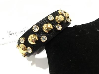 Studded Crystal Gold Tone Leather snap Bracelet