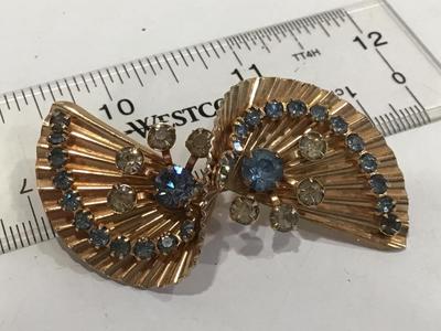 1950 Double Fan Brooch or Pendant Beatiful Rhinestone
