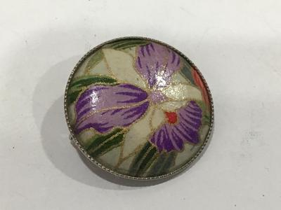 Hand Painted iris Brooch pendant Vintage