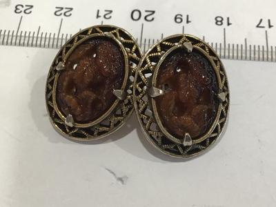 Vintage Stone atype amber look Clip on Earrings