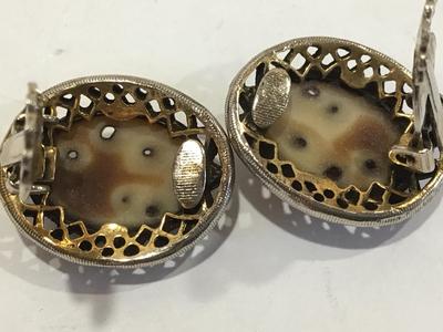 Vintage Stone atype amber look Clip on Earrings
