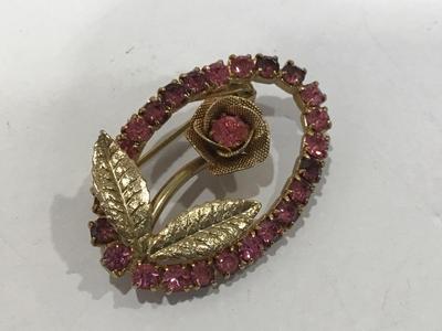 Pink Mesh Rhinestone Brooch Vintage