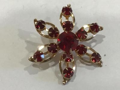 Red Stone Gold Tone Brooch