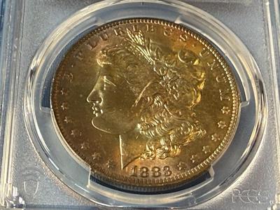 PCGS CERTIFIED 1883-O MS65 GRADED GORGEOUS TONED MORGAN SILVER DOLLAR AS PICTURED. (COIN #8126).