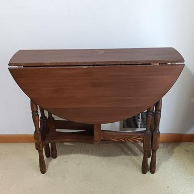 LOT 1: Vintage Drop-Leaf Round Table with Cane Seat Chair