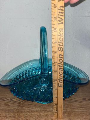 Sale Photo Thumbnail #4: Large turquoise glass basket - see pics for measurements